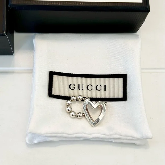 Gucci Open Heart Beaded Band Ring Size 6.5 - Picture 5 of 7